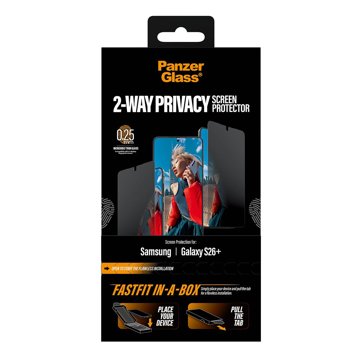 PanzerGlass® 2-Way Privacy Screen Protector Samsung Galaxy S26+ | Ultra-Wide Fit w. FASTFIT IN-A-BOX